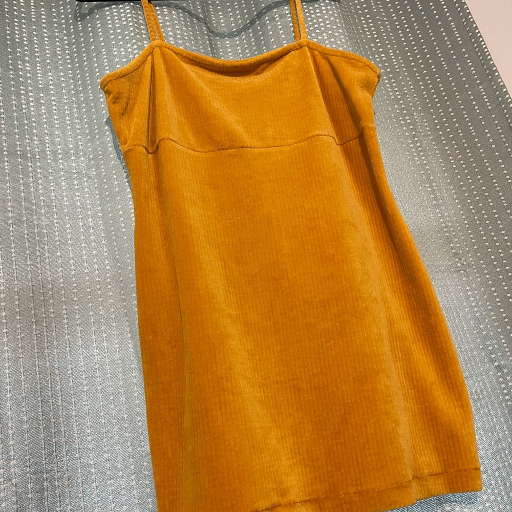 Mustard yellow spaghetti strap stretch mini dress